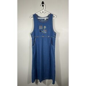 Vintage White Stag Dress Womens 8/10 Blue Denim Jumper Modest Teacher Cottage